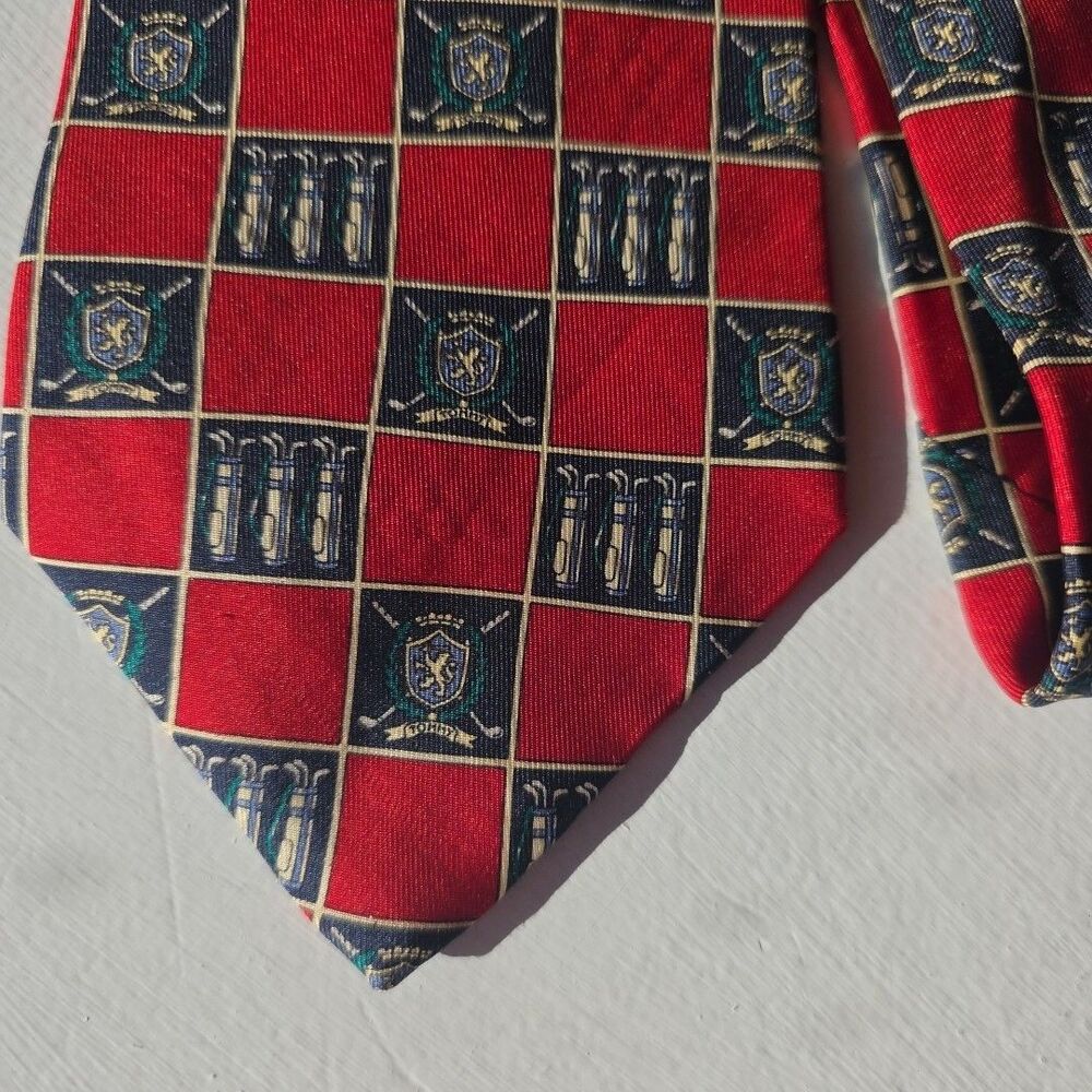 Tommy Hilfiger Silk Tie Designer Red Golf Crest Academic Traditional made in USA